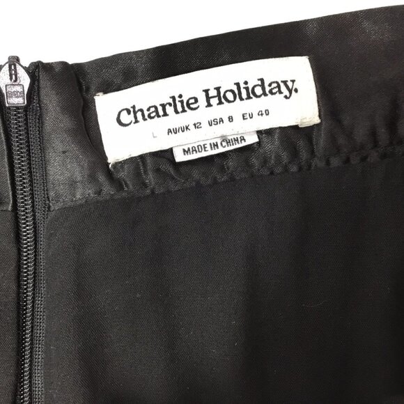 Charlie Holiday Pleated Skirt Midi Lined Black Size 12 Satiny Micro Pleats Shiny - Picture 4 of 6